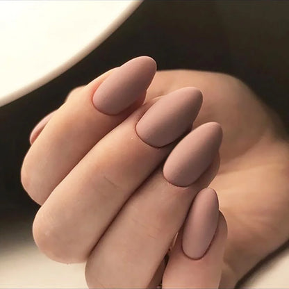 24pcs/set short fake nails for women girls almond ballet nail tips matte red nude brown faux ongles press on acrylic false nail