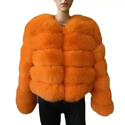 NEW Long Sleeve Faux Fur Coat 2025 Winter Women Fashion Thick Warm Fuzzy Coat Outerwear Female Gray/Black Fake Fur Jacket