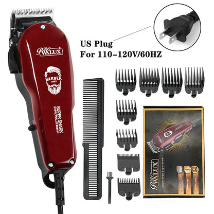 WALUX Professional AC220-240V Hair Clipper 10W Powerful Hair Trimmer Home Man Shaver 2M Cable Hair Cutting Machine 8 Guard Combs