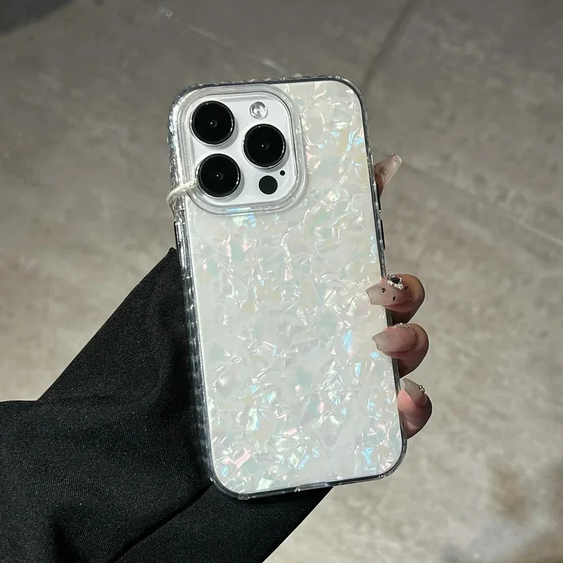 Luxury Shell Pattern Laser Phone Case For iPhone 11 12 13 14 15 16 17 Pro Max Plus Air IMD Shockproof Bumper Cases Cover