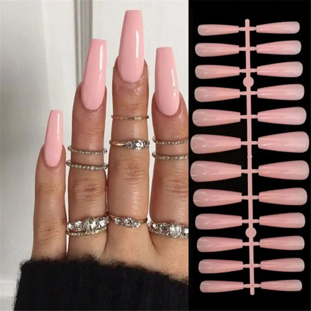 Long Almond Fake Nails Detachable French Ballet Halloween False Nails nail art Full Cover Nail Tips Press On Nails 24pcs