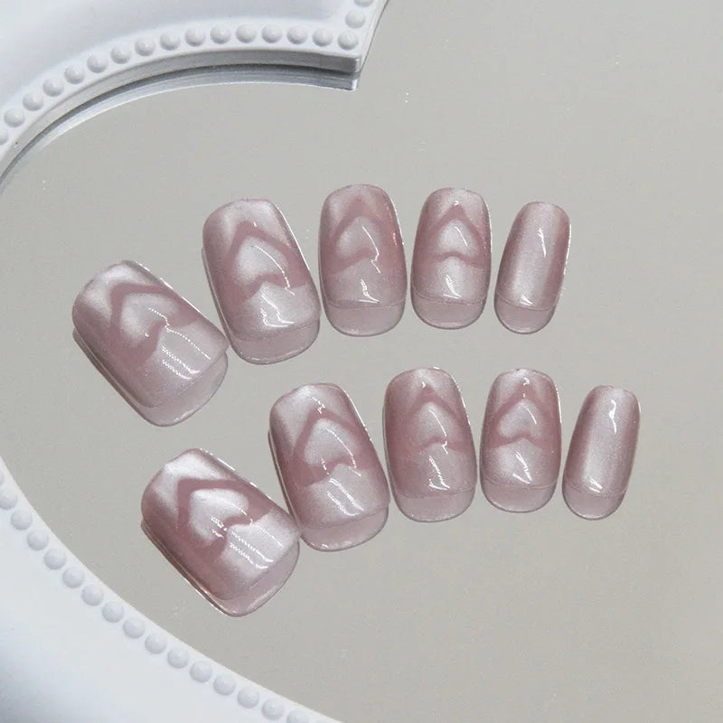 24 pcs short square simple French cat eye love nails +1 nail glue +1 nail file