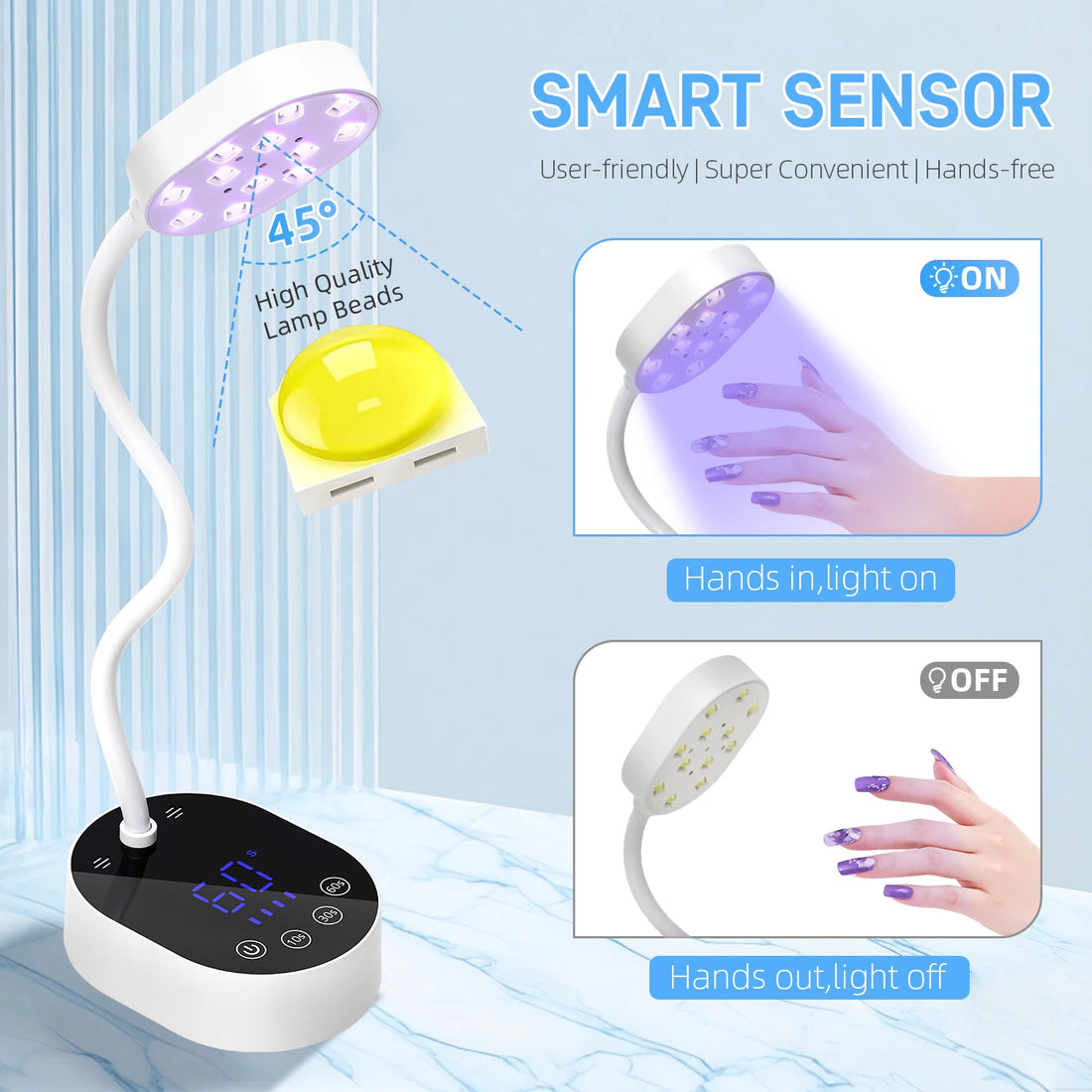 Professional Nail Lamp LED UV Nail Dryer Auto Sensing Touch Control Fast Drying Nail Light 360 Bendable Table Lamp For Salon