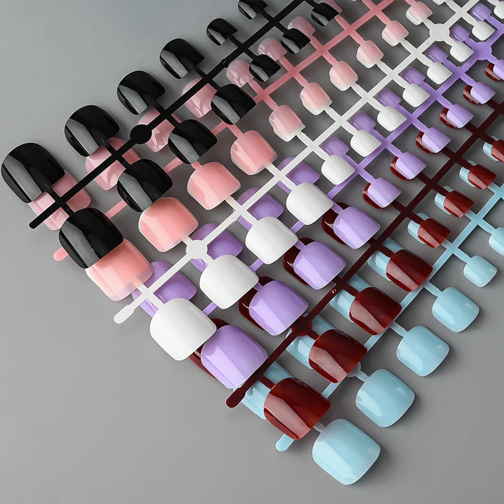 144pcs Short Square False Toe Nails Lake Blue/White/Red/Nude Press on Toenails Glossy Full Cover Toe Nails 100/120pcs Artificial