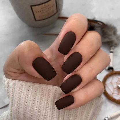 24pcs/set short fake nails for women girls almond ballet nail tips matte red nude brown faux ongles press on acrylic false nail