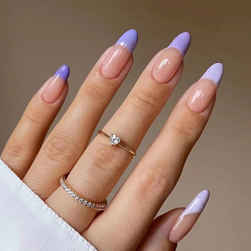 24Pcs Solid Nude Color Fake Nails with Jelly Glue Short Almond Press on False Nails Wearable Oval Finished Full Cover Nail Tips