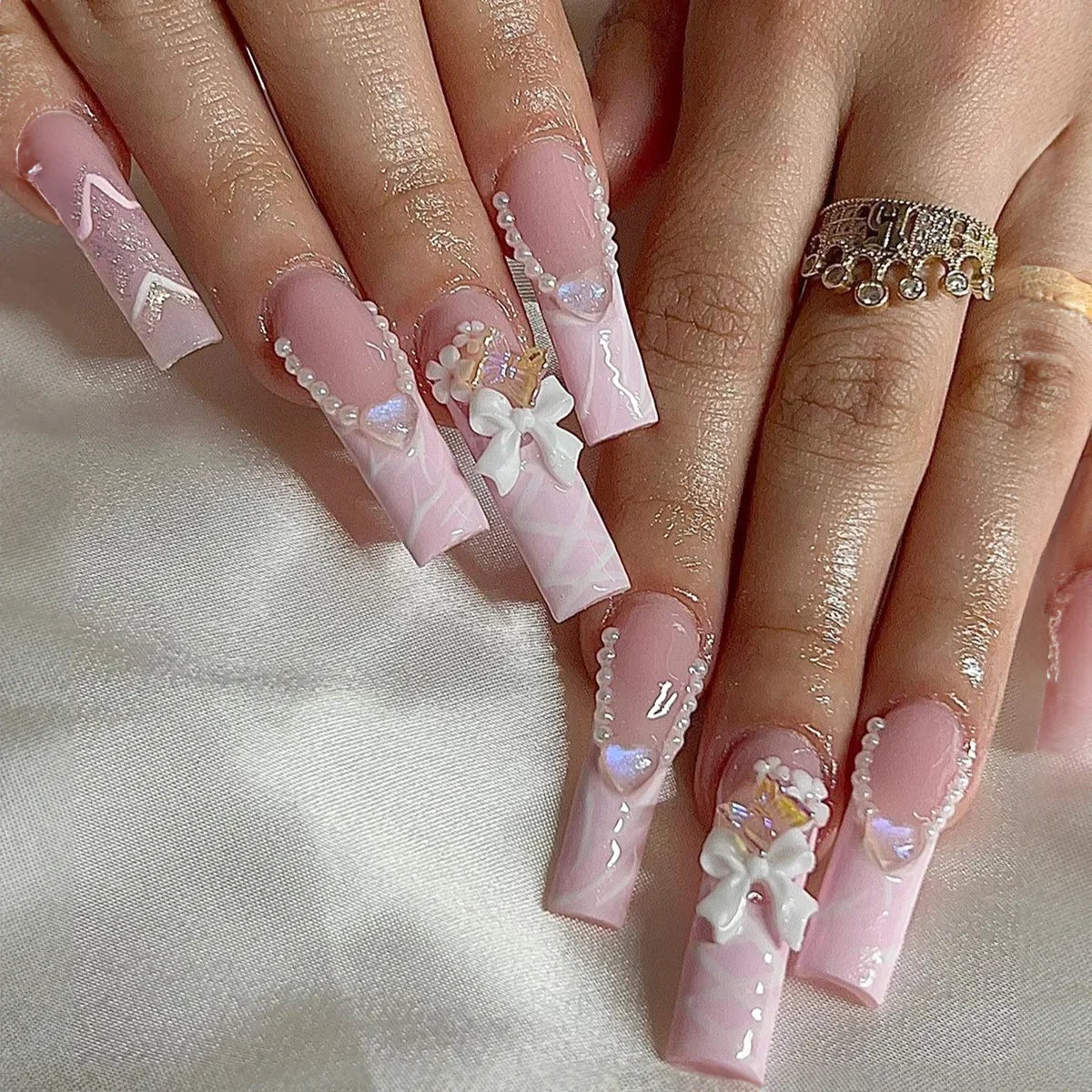 24Pcs Long Square False Nails Simple White French Fake Nails Wearable Ballet Coffin Full Cover Nail Tips Acrylic Press on Nails