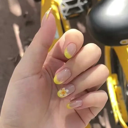 Pink Magic Mirror French 3D Flowers Nail Art Fashion Almond Wearable False Nails Detachable Finished Fake Nails Press on Nails