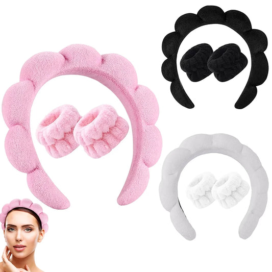 Makeup Headband Set Face Washing Headbands Wristband Tools 3pcs For Women Spa Washing Face Skin Care Hair Bands Tool Accessories