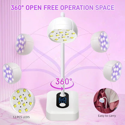 36W Rechargeable UV LED Nail Lamp Cordless 12LEDS Nail Dryer 360° Bendable Fast Drying Nail Manicure Polish Glue Gel Curing Lamp