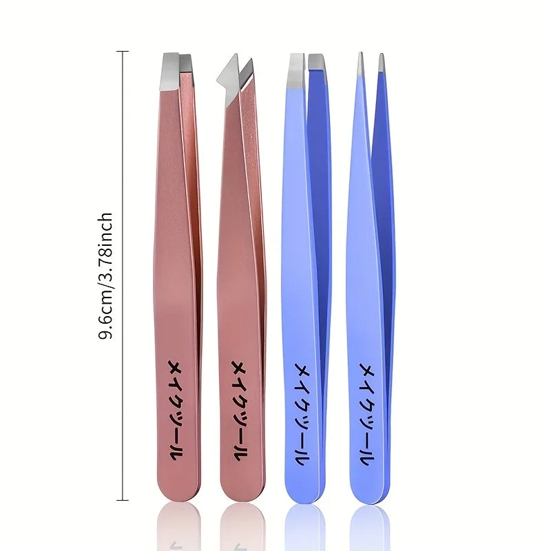 2pcs Professional Stainless Steel Eyebrow Tweezers Heavy-Duty Precision Tip for Eyebrow Grafting, Lash Application Gifts