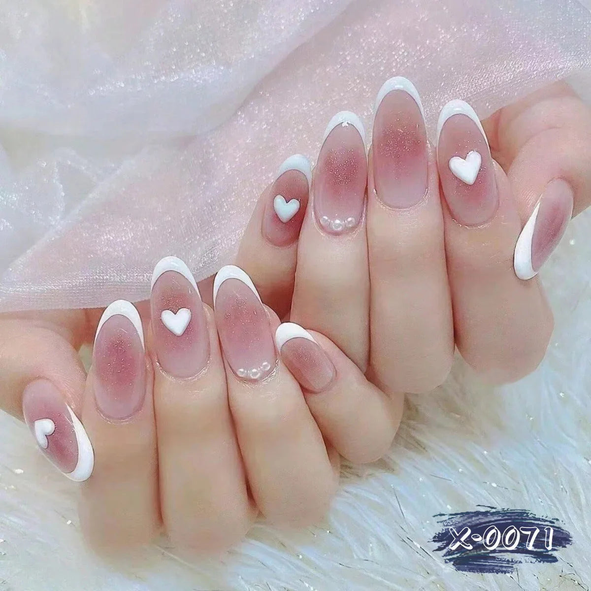 24Pcs Simple Glitter Almond False Nails with Glue Ballerina Nail Design Sweet Cool French Detachable Press on Nail Manicure Tips