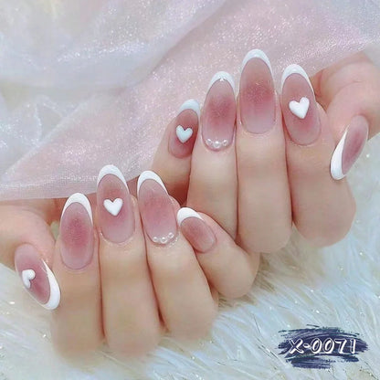 24Pcs Simple Glitter Almond False Nails with Glue Ballerina Nail Design Sweet Cool French Detachable Press on Nail Manicure Tips