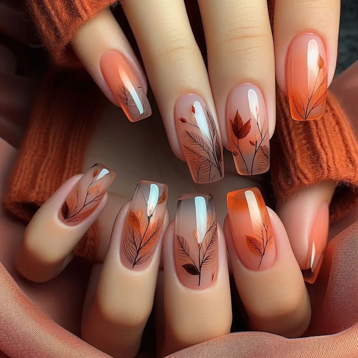 24Pcs Ladder-shaped Ballet False Nails with Glue Stripe Floral Nail Art Ombre French Press on Acrylic Nail Tips for Spice Girls