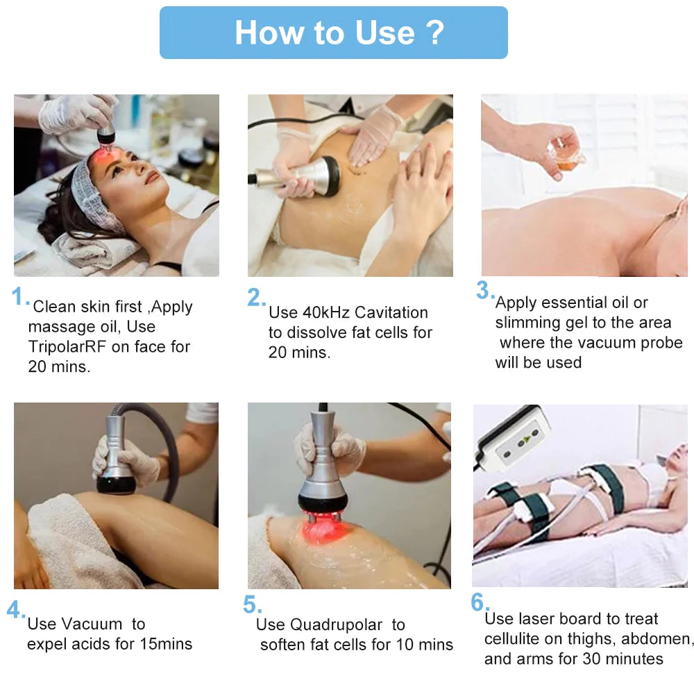 6 In 1 40K Ultrasonic Cavitation Machine Vacuum Body Slimming Massage Weight Loss Skin Tightening Lifting Beauty Device
