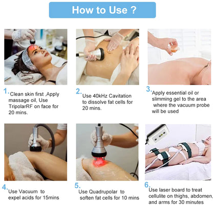 6 In 1 40K Ultrasonic Cavitation Machine Vacuum Body Slimming Massage Weight Loss Skin Tightening Lifting Beauty Device