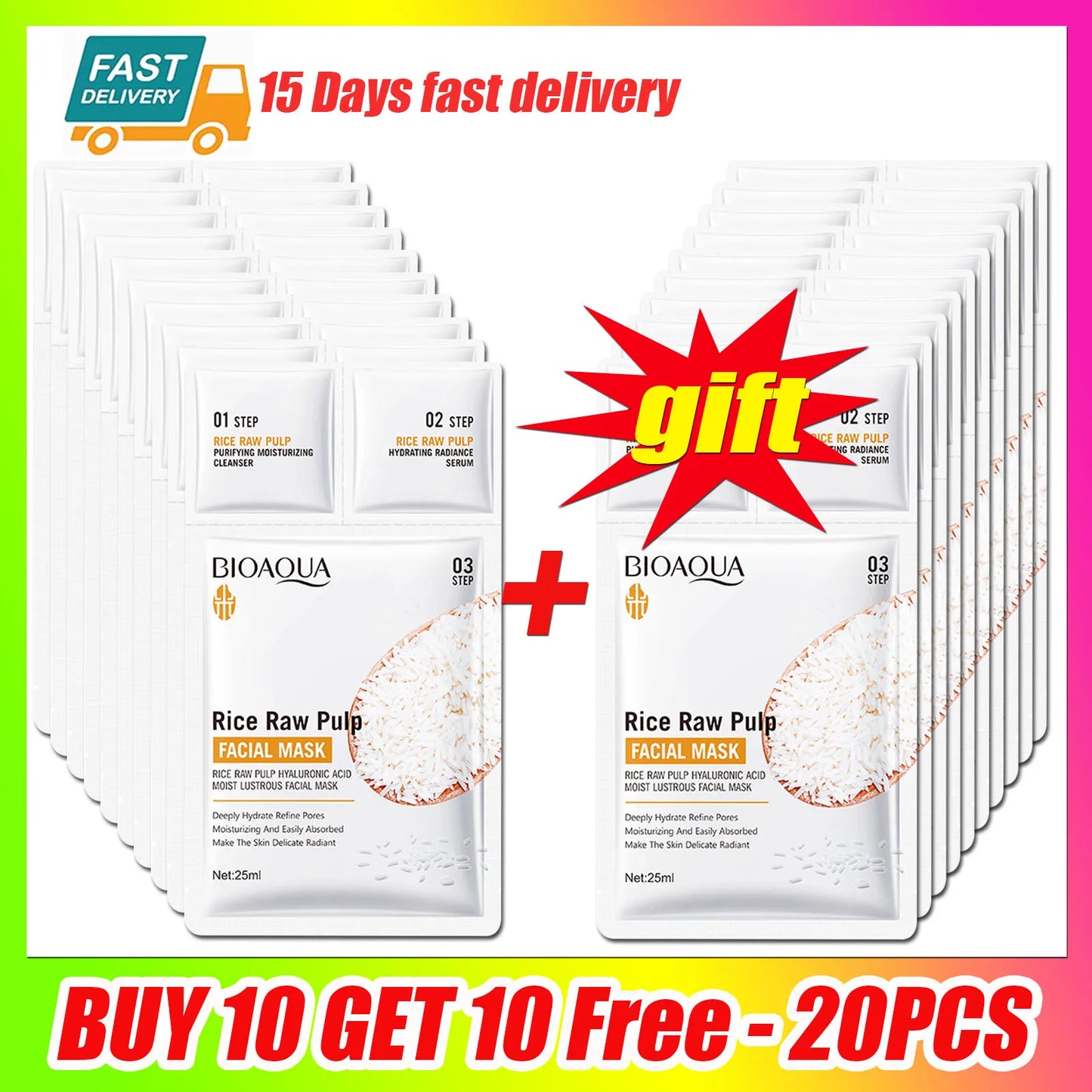 1/5/10/20/30pcs Rice Raw Pulp Collagen Facial Masks Cleanser Serum Moisturizing Firm Hydrating Face Mask Korean Beauty Skin Care