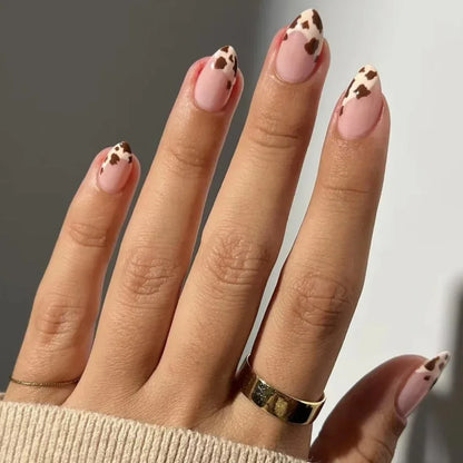 Leopard Print Ballet Fake Nails Art Almond False Nail Tip Charm Star Bowknot Flower Heart Cherry Pointed Press on Nails Manicure