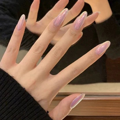 24Pcs Orange Gradient Almond Fake Nails Detachable Simple Pure Color Press On Fake Nails Tips With Glue Long y2k Pink Nails