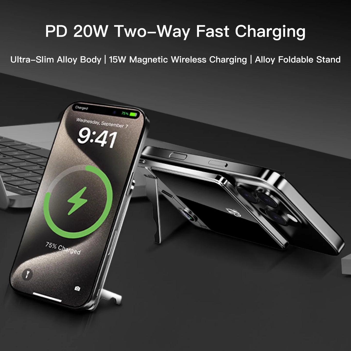 10000mAh Ultra Slim Power Bank for MagSafe,Magnetic Wireless 20W Fast Charging Portable Battery For iPhone Samsung Xiaomi iWatch