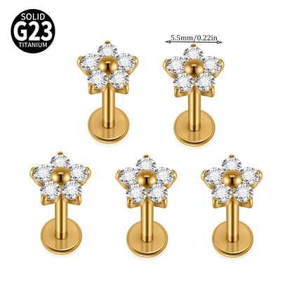 1/5PCS F-136 Implant Titanium Different Size Flower Zirconia Labret 16G Internal Threaded Cartilage Helix Lobe Earring Piercing