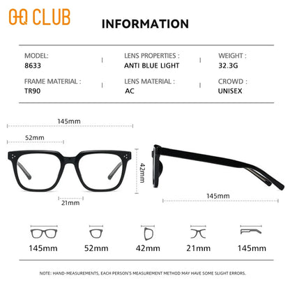 O-Q CLUB Square Eyeglasses Women's Grade Glasses Man Style Blue Light Intelligent Progressive Multifocal Lenses to Read Eyewear