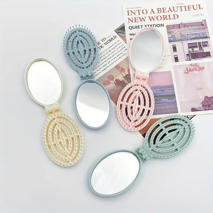 Foldable Travel Hair Brushes with Mirror Portable Folding Pocket Hair Brush Mini Hair Comb Compact Size Hair Massage Comb
