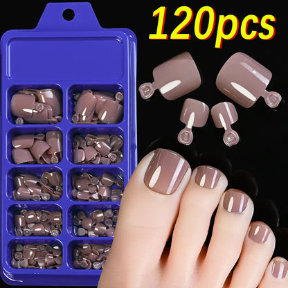 100/120pcs False Toenails French Short Square Full Cover Fake Toe Nails Acrylic Pink Clear White Press on Toenails For Women