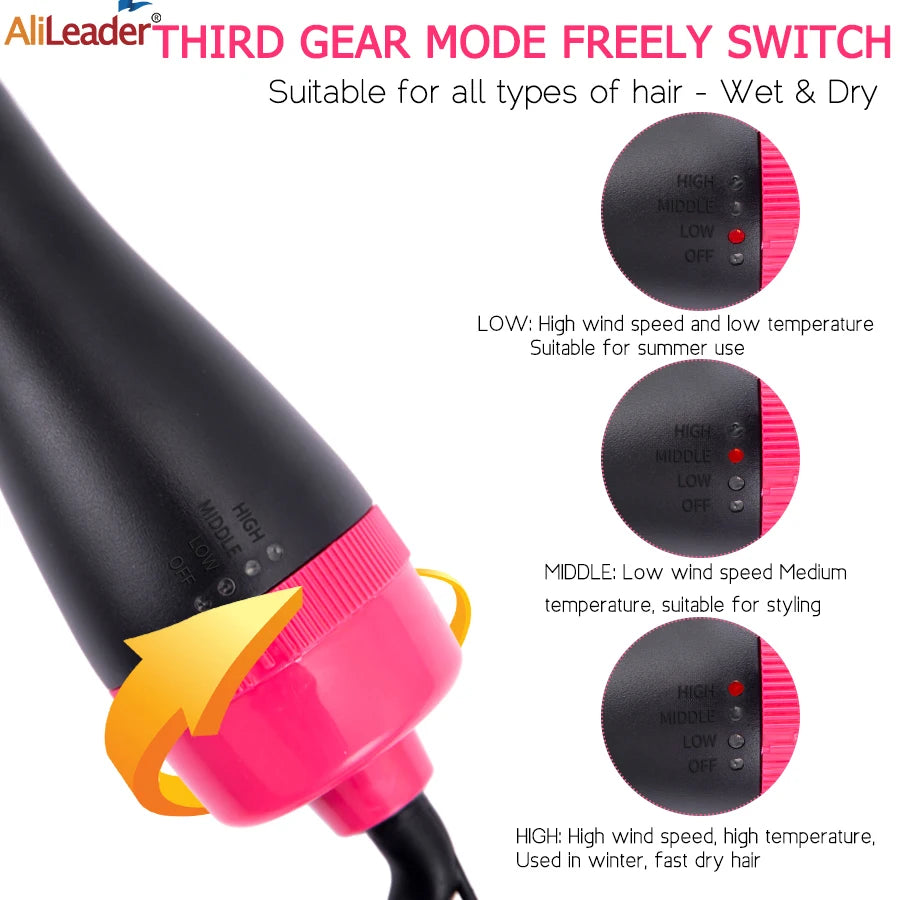 Hot Air Comb 3 In 1 One-Step Hot Air Dryer Brush Styler And Volumizer Hair Straightener Curler Dry & Wet Hair Use Hair Brush