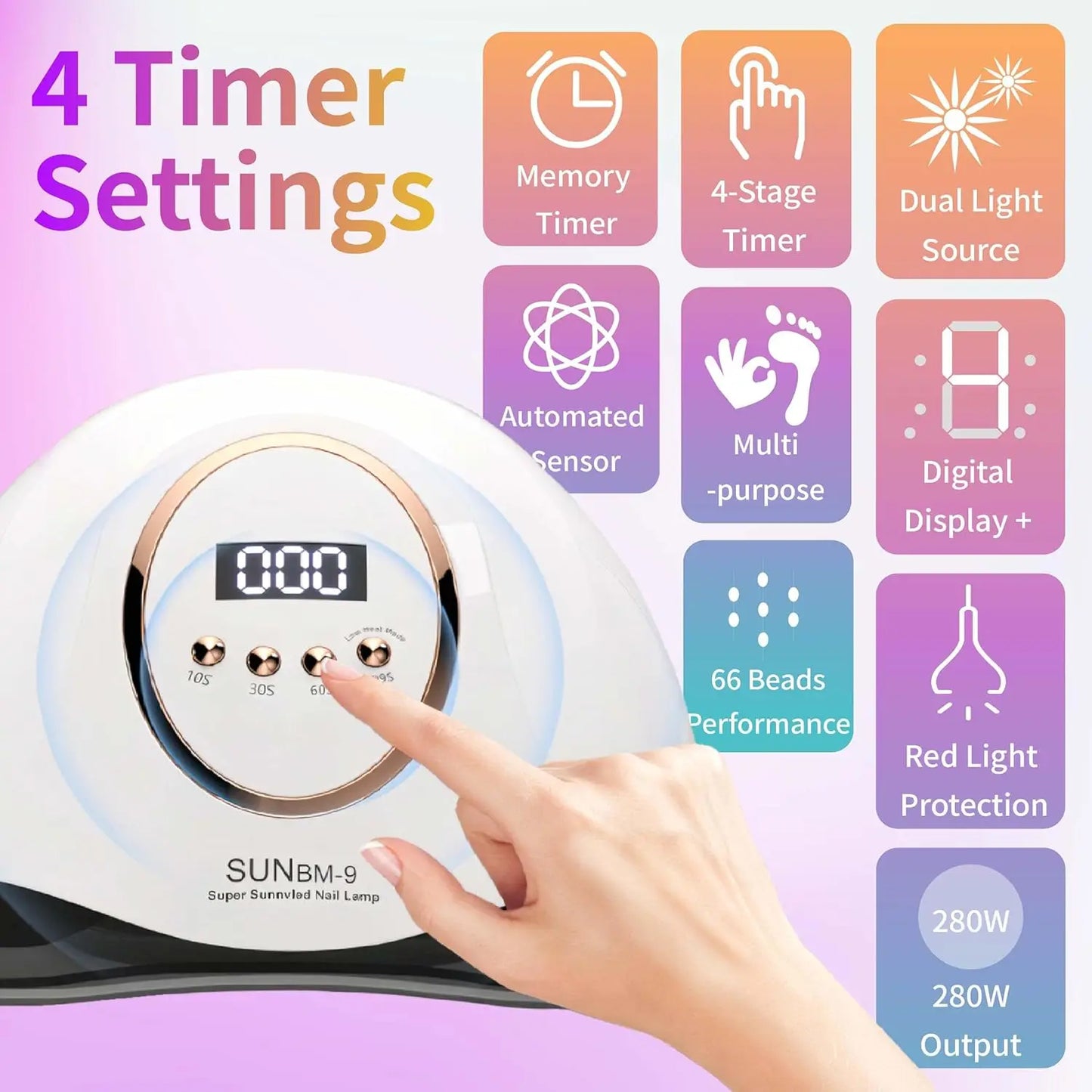 280w UV Lamp For Nails 66LEDs Nail Lamp Dryer With 4Timer Gel Polish Drying Lamp Smart Sensor Gel Lamps Professional Nail Tools