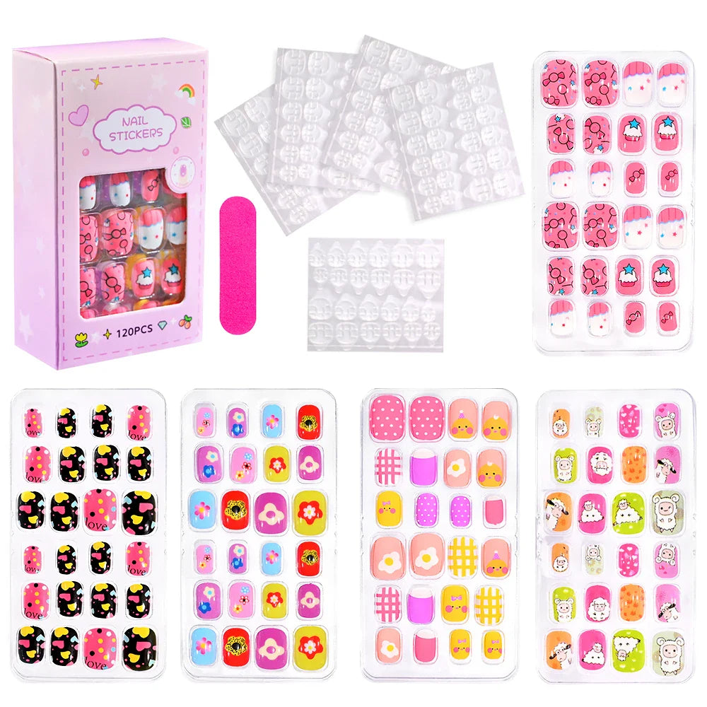 12pcs Kids 3D Stereo Sanrio Fake Nails Patch Sweet Girls Cute Cartoon Hello Kitty press on nails Kuromi Child Wearable FalseNail