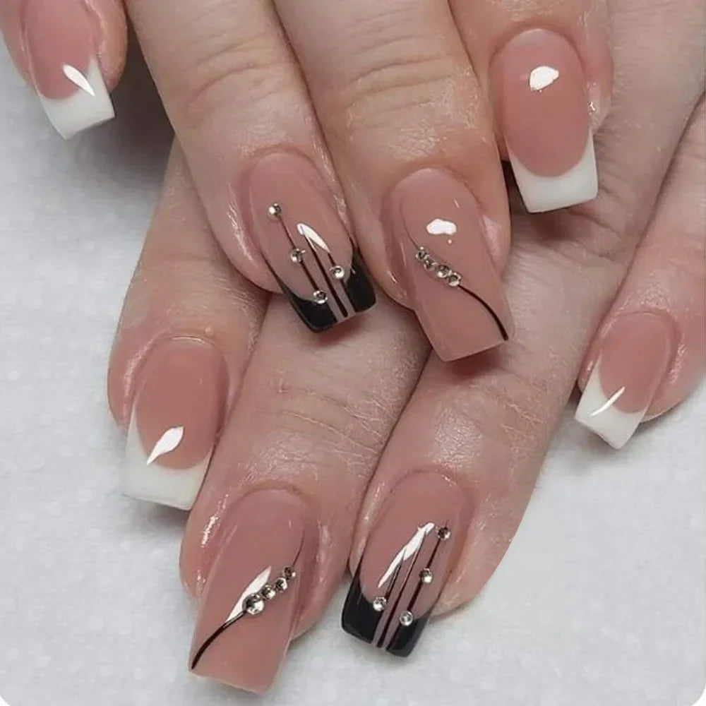 24pcs Short Square Press on Nails Jade Flower Sparkling Powder Designs Fake Nails with Glue Green Gradient Full Cover Nail Tips