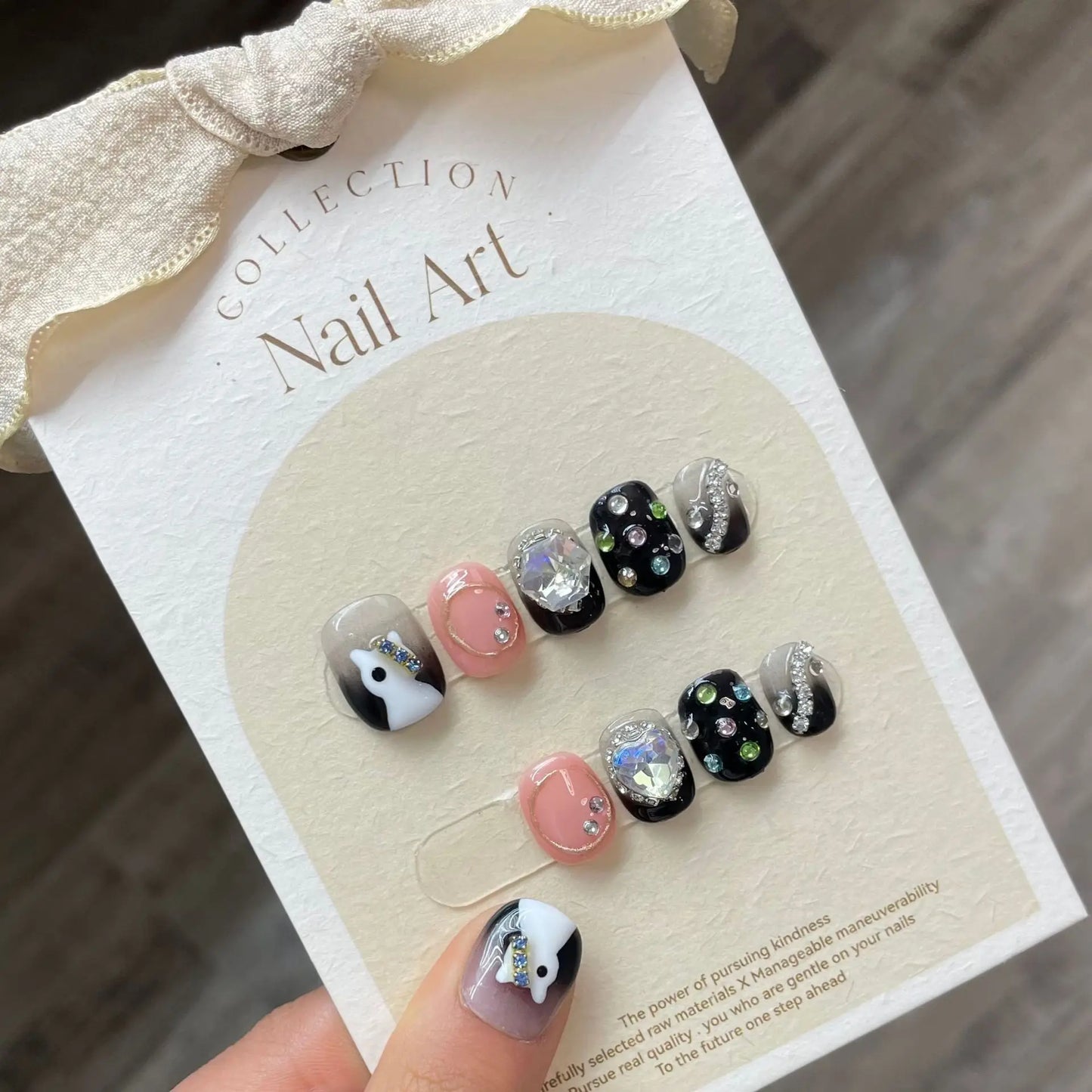 Short Nails Set Press On Handmade Professional Nails 3D Heart Designs Charms Artificial Nails For Teens Nailworld Store Nail Art