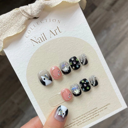 Short Nails Set Press On Handmade Professional Nails 3D Heart Designs Charms Artificial Nails For Teens Nailworld Store Nail Art