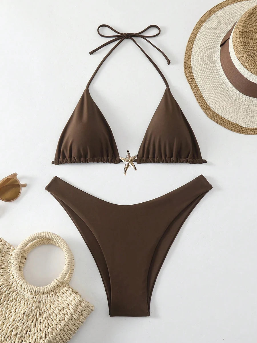 Sexy Bikini Set Solid Swimsuit Women Beachwear 2026 Thong Micro Bikinis Female Swimwear High Cut Neck Bathing Suit Beach Biquini