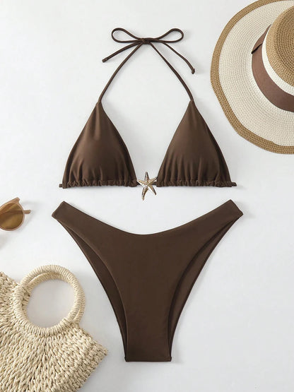 Sexy Bikini Set Solid Swimsuit Women Beachwear 2026 Thong Micro Bikinis Female Swimwear High Cut Neck Bathing Suit Beach Biquini