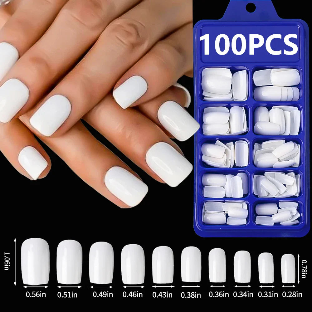 100pcs Black Almond Fake Nail Mid-length Solid Color Artificial Nail Removable Press On Nails Tip Almond Nail Art False Nail