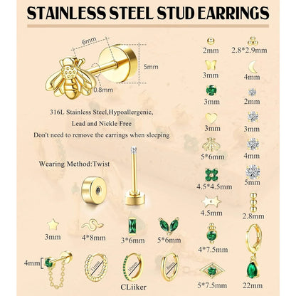 Bobisty 1PC Flat Back Earrings for Women Hypoallergenic Surgical Steel Earrings for Sensitive Ears 20G Cartilage Small Stud Hoop
