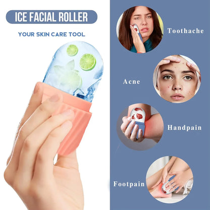 Facial cleansing tool set, stainless steel heart-shaped scraping tool, ice roller, silicone facial brush
