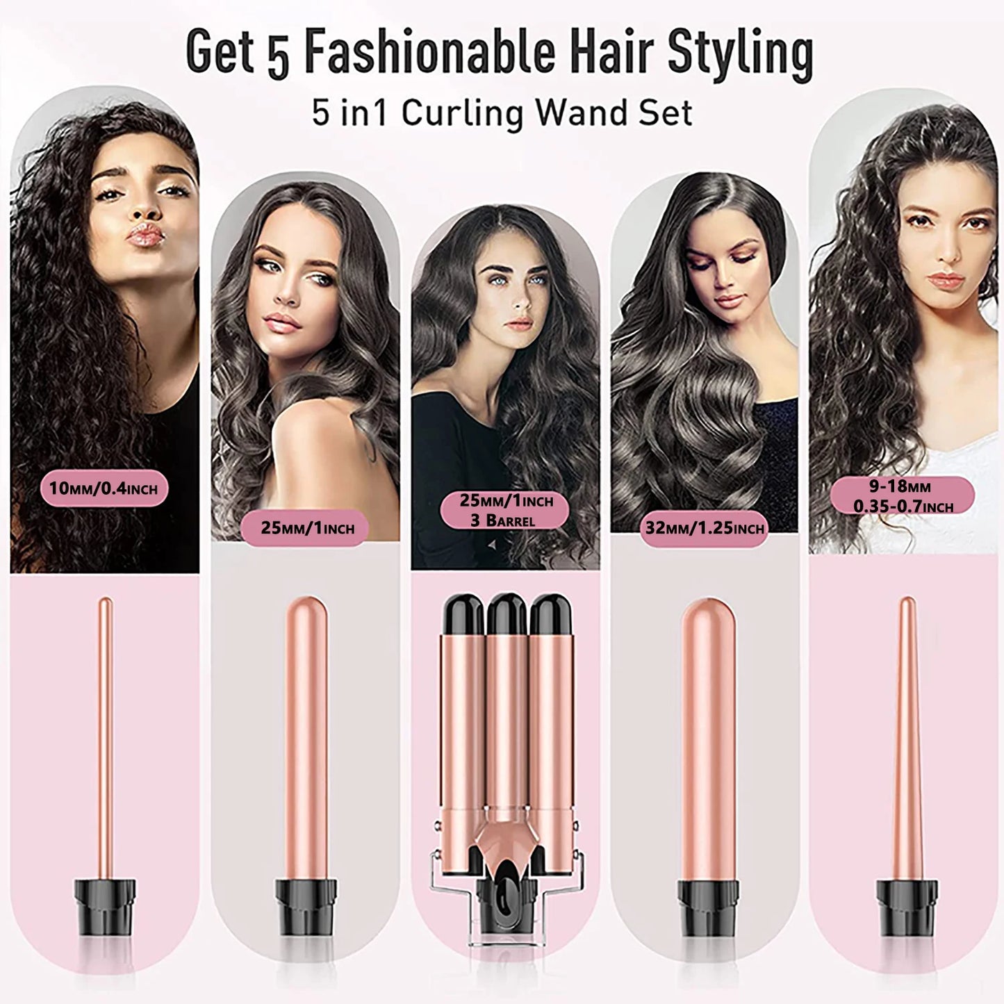 5-in-1 Hair Waver Curling Iron,3 Barrel Hair Crimper with Fast Heating Up
