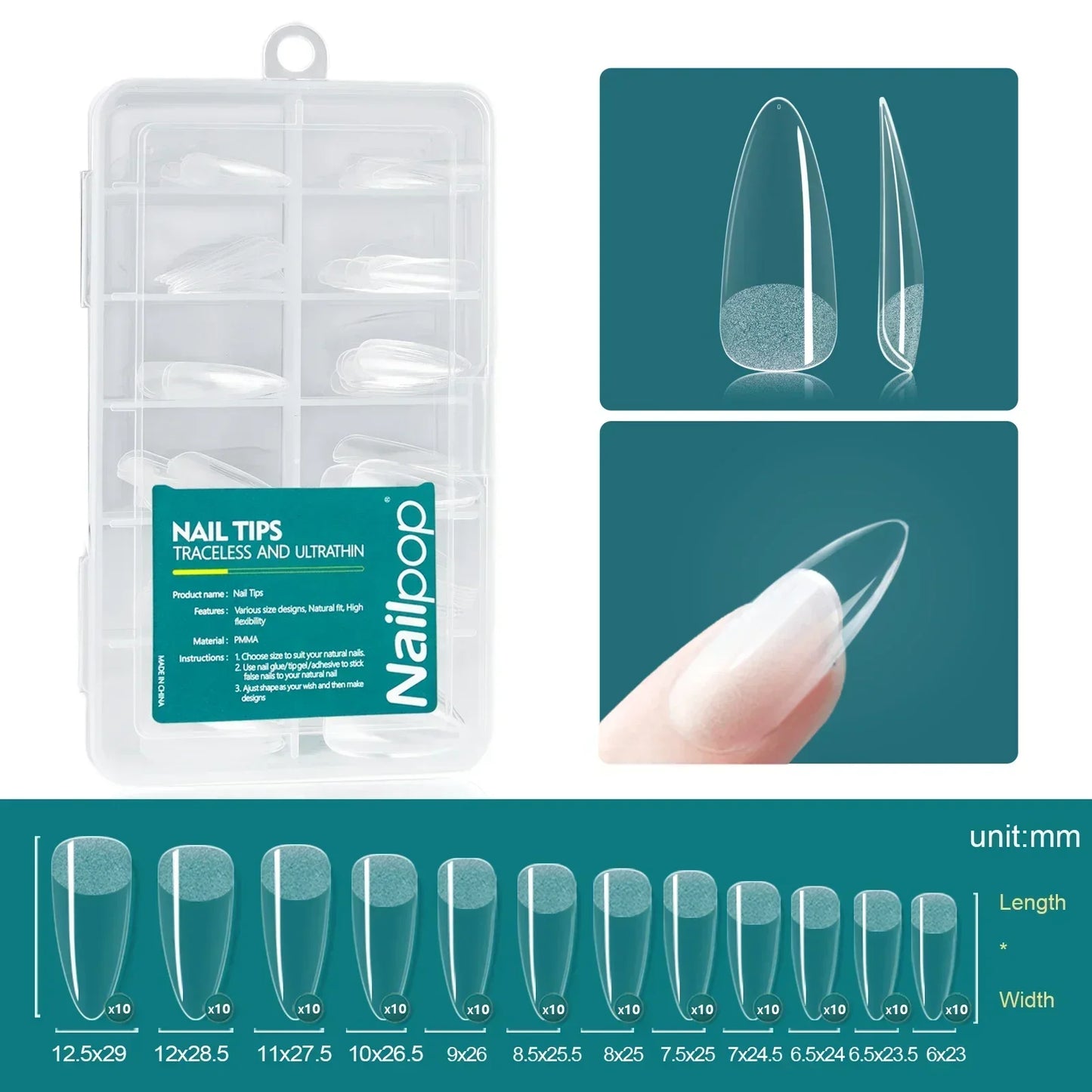 Nailpop 120pcs Acrylic Nails Fake Capsule Short Almond Coffin Square Artificial Nail Extension Soft Gel Tips Accessories Tools