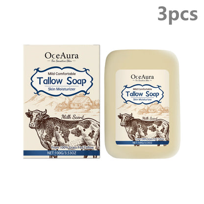 OceAura Grass Fed Beef Tallow Soap Professional Skin Cleaning Oil Control Smooth Skin Moisturizer Natural Organic Body Soap Bar