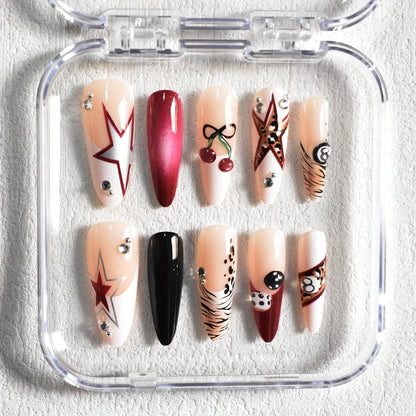 10pcs Handmade Press on Nails Cartoon Shark Pattern Design Fake Nails Wearable Detachable Ins Simple Almond Shaped False Nails