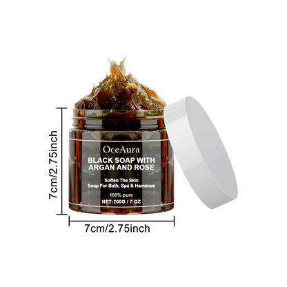 OCEAURA 200g Black Soap With Argan And Rose lack Beldi Soap Ideal For Dead Skin Remover Body Scrub Purifying Deep Cleansing