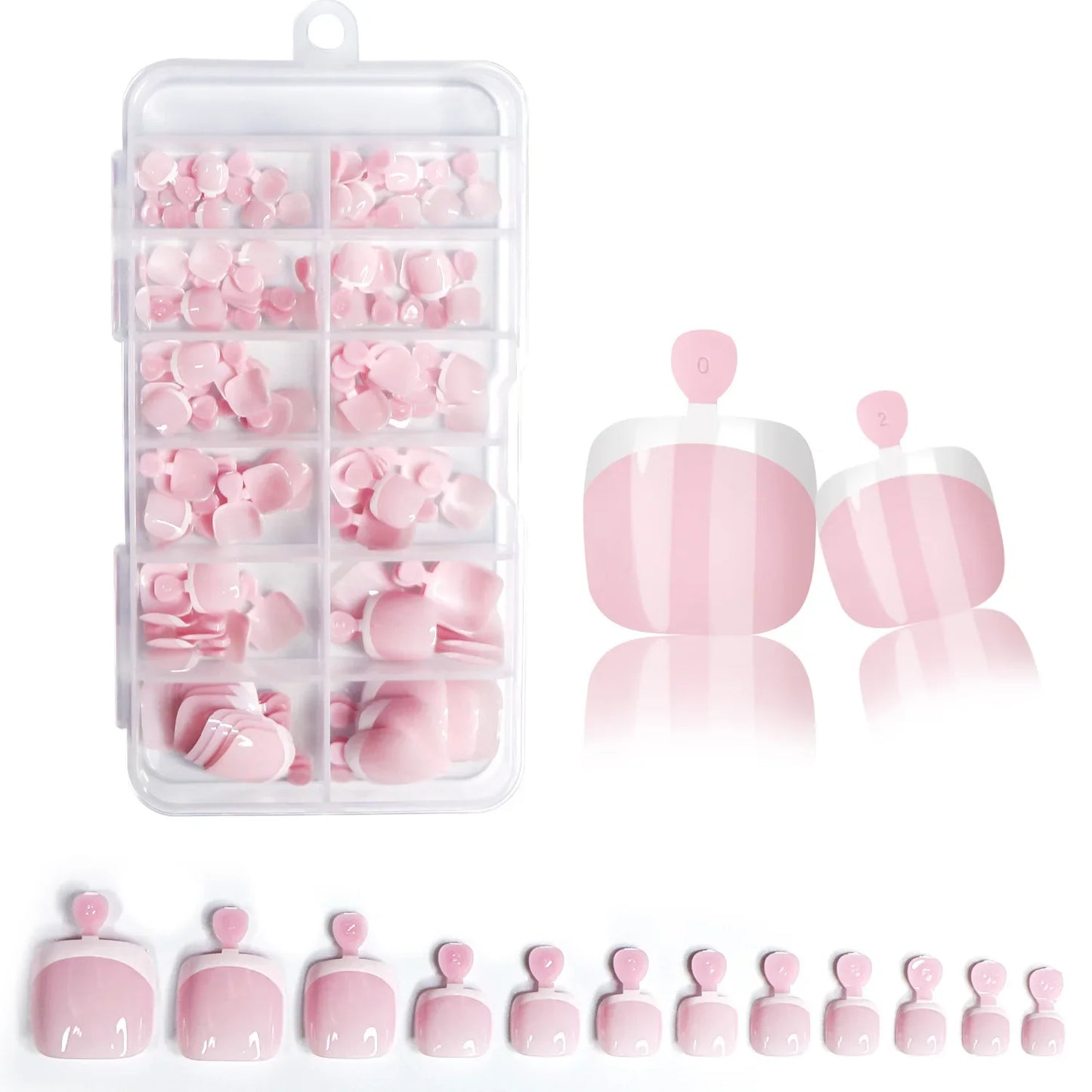 120Pcs Glossy Nude Pink French Press-On-Toenail Set 1*Box Short French Square  Fake Toe Nails Solid-Color Manicure Toenails Tips