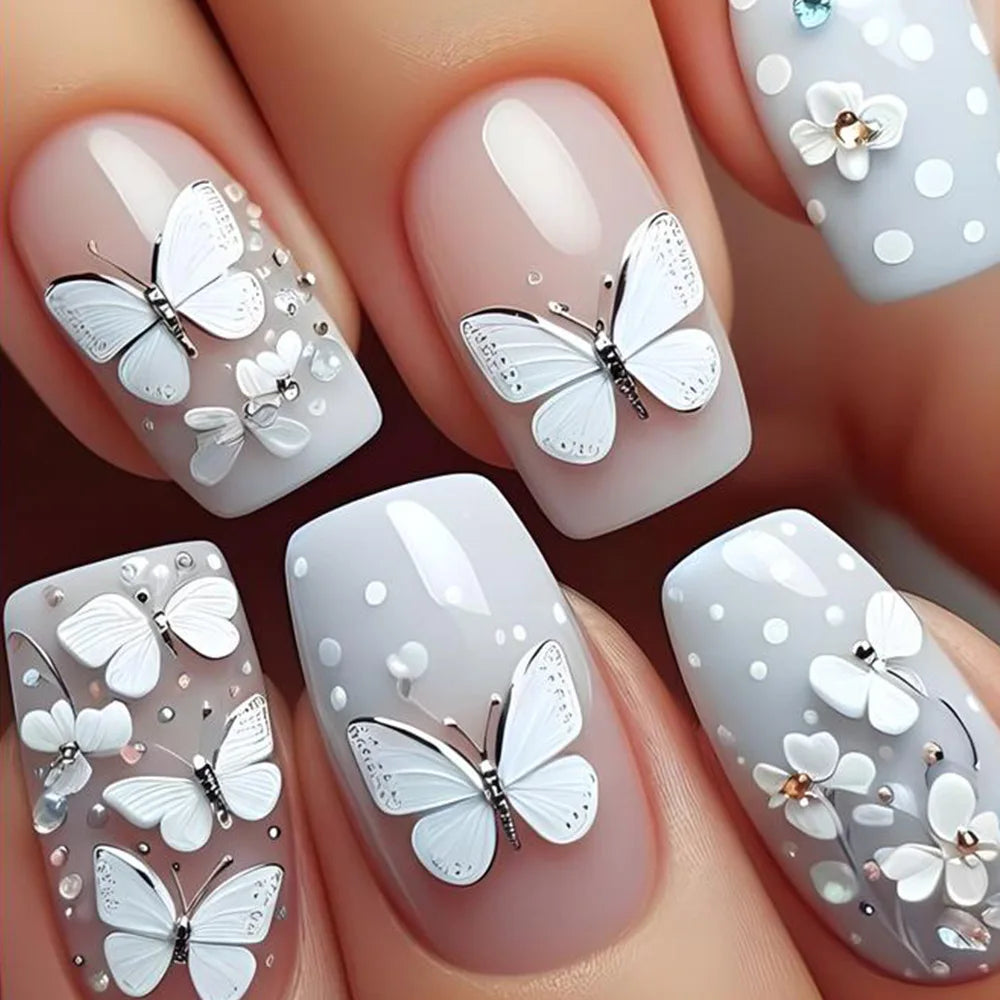 24pcs Press on Nails Flower Design Mid-length Ballet False Nail Fashion Brown Full Cover Manicure Tips Datachable Fake Nails Set