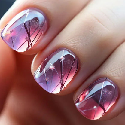 24Pcs Short Solid Color Wine Red Fake Nail Tips with Glue Glitter Square/round Head False Nails Wearable Ballet Press on Nails