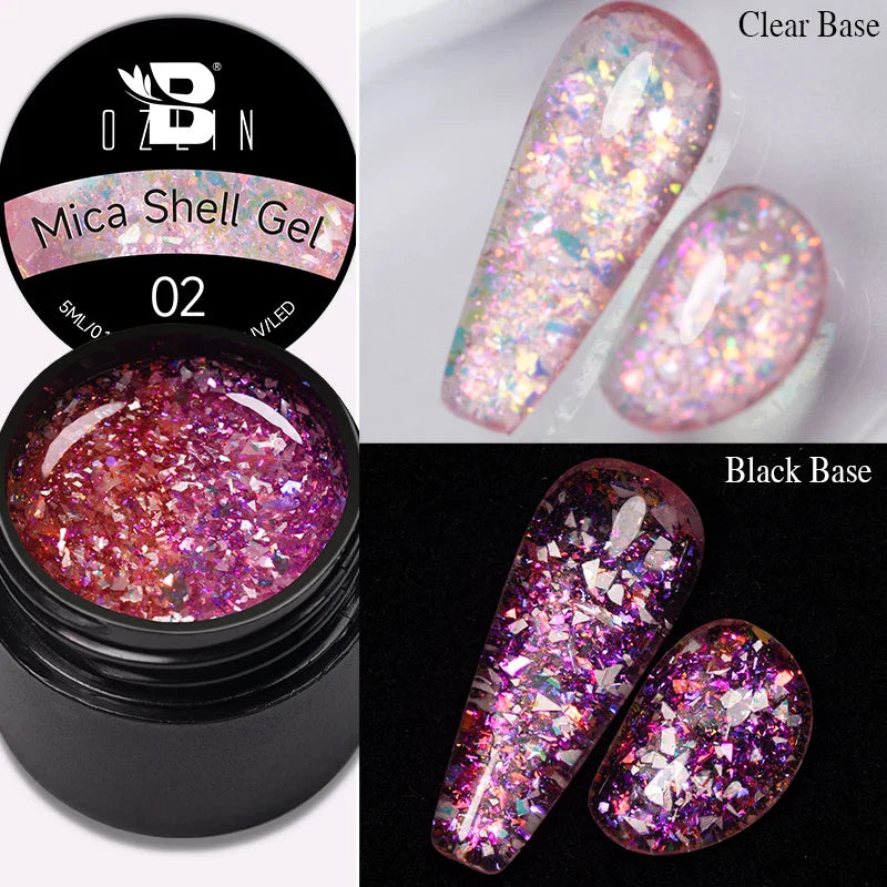 BOZLIN 5ml Sparkling Chameleon Mica Shell Gel Polish Colorful Sequins Manicure Semi Permanent Soak Off Nail Art Gel Varnish