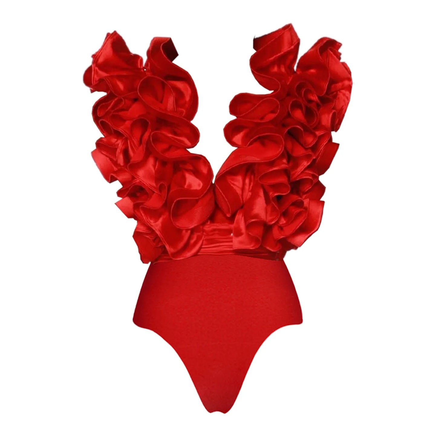 2025 Solid Red Flower One Piece Swimsuit Luxury Women Swimwear Sexy Swim Suit Deep V Monokini Off Shoulder Bodysuit Bathingsuit