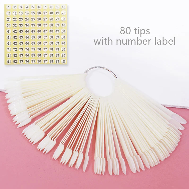 Nail Display Sticks Nail Swatch False Nail Tips Nail Gel Polish Practice Clear Natural Colors Display Board for Nail Art Tools